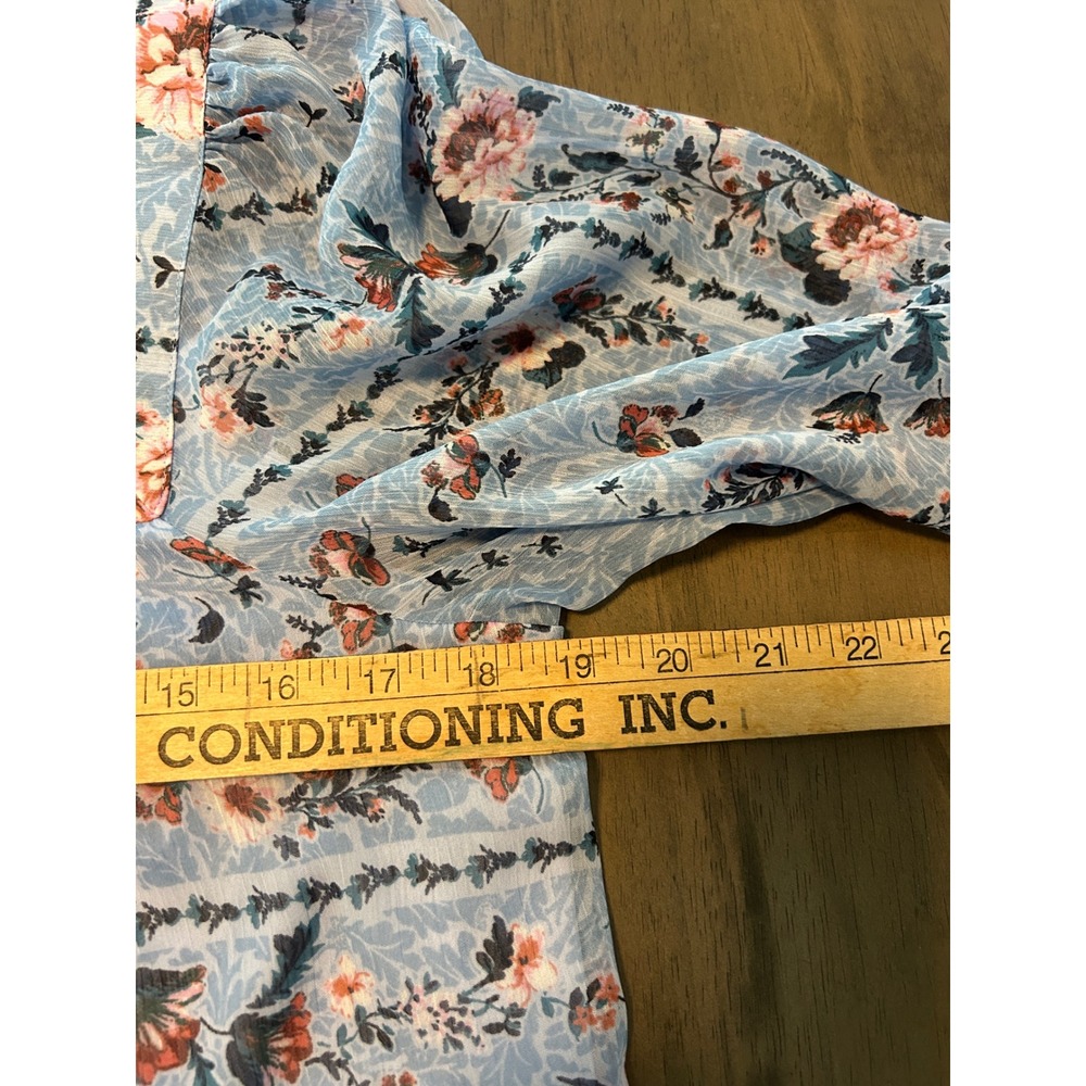 LC Romantic Blue Floral Square Neck Blouse Long Sleeve Ruffle Cuff Top Medium - Picture 6 of 10